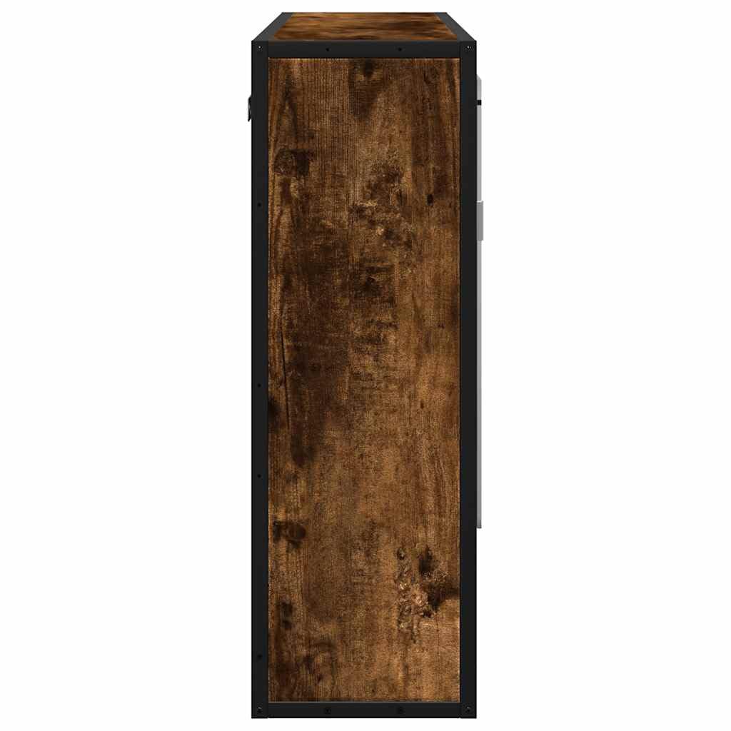 SYDE Armario con Espejo Baño Madera Roble Ahumado 65x20x60 cm | Montaje en Pared, Marco de Metal, Almacenaje Amplio, Imagen Nítida