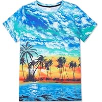 RAISEVERN Boys Hawaiian Tshirt Tropical Girls 3D Print Summer Shirt Short Sleeve Cool Tops Colorful Graphic Clothes Holiday School Outfits Size 8-9