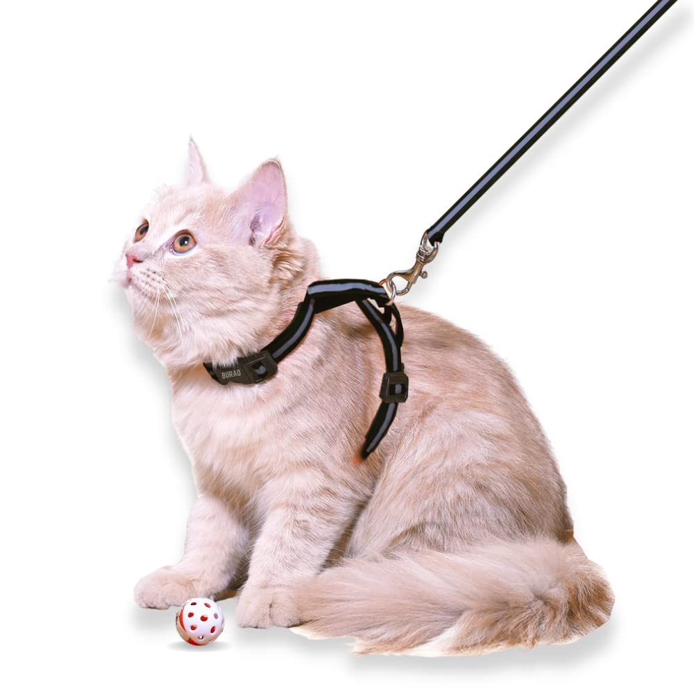 BURAQ Reflective Cat Harness With Leash Set - For Walking|Escape Proof|With Reflective Strip|Adjustable & Durable|Accesories For Cats (Black), Pack of 1-image-7