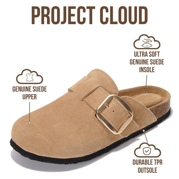 Project Cloud Genuine Leather Clogs for Women Shoes - Memory Foam Insole, Non-Slip & Natural Cork Footbed Arch Support Big Buckle Womens Clogs and Mules for Women Footwear (Manchester)2