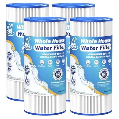 5 Micron 10" x 4.5" Whole House Water Filter Compatible with GE FXHSC, GXWH40L, Plumber W50PEHD, Culligan R50-BBSA, Pentek R50-BB, W10-PR, DuPont WFHDC3001, W50PEHD, High Flow Sediment Filters, 4 Pack