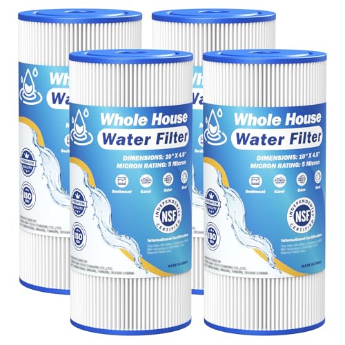 5 Micron 10' x 4.5' Whole House Water Filter Compatible with GE FXHSC, GXWH40L, Plumber W50PEHD, Culligan R50-BBSA, Pentek R50-BB, W10-PR, DuPont WFHDC3001, W50PEHD, High Flow Sediment Filters, 4 Pack
