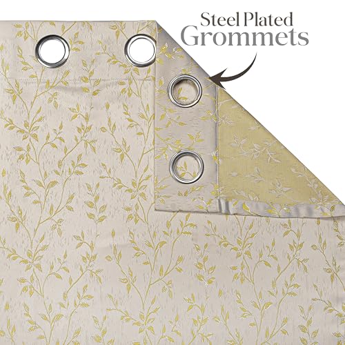 Image of Yellow Weaves 1 Pc Jacquard Leaf Eyelet Long Door Curtain - Perfect for Home, Office, Bedroom, Living Room & Balcony - 7 Feet (Golden)