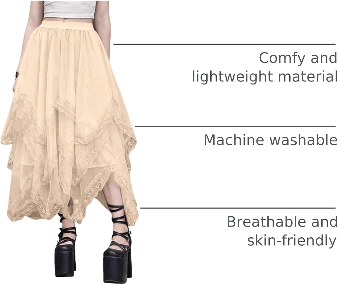 SHENHE Women's Lace Trim Layered Mesh Tulle Skirt High Waist