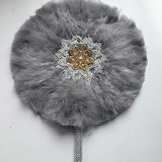 1pc Double-Side African Fan White Turkey Feather Fan and Gold Handle Nigerian Dance Bridal Fans for Wedding - 40CMX52CM -for Bride Feather Nigerian Fan