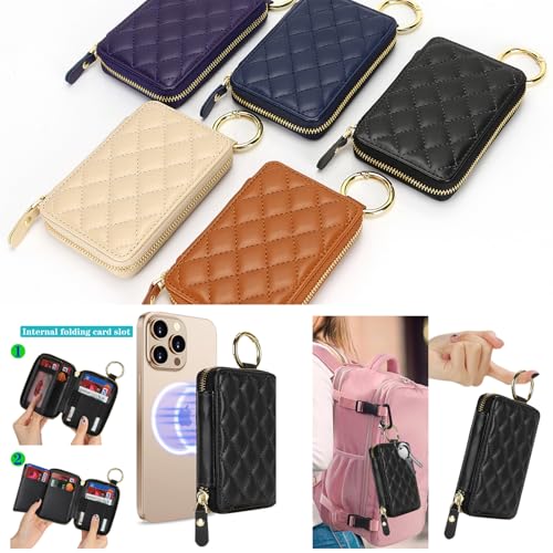 Image of Compatible with MagSafe Wallet,Magnetic Phone Wallet Card Holder for iPhone 17 /16 Pro Max /15 Pro /14 Plus /13 /12 Series,PU Leather Zipper Pocket Adjustable Stand-Black