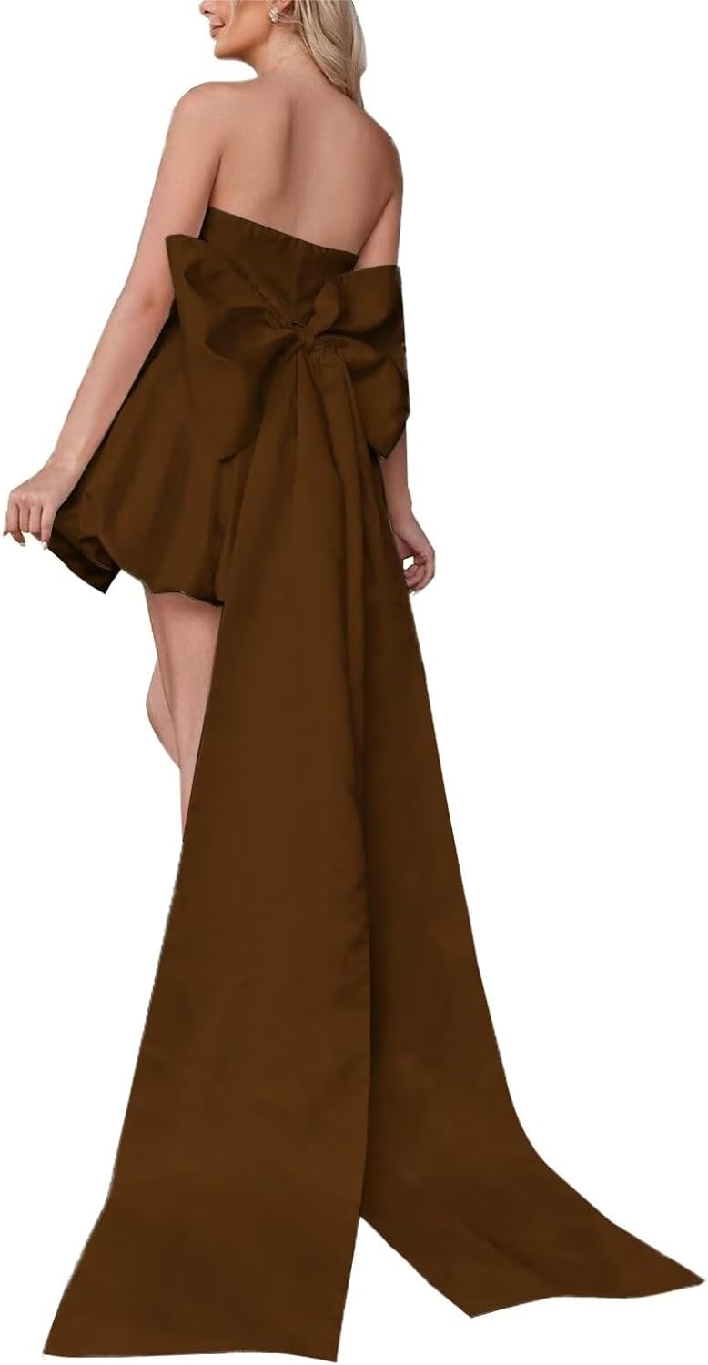 Sweetheart Large Bow Dress Short Satin Prom Dress Sleeveless Mini Party Dresses Above Knee Length for Women
