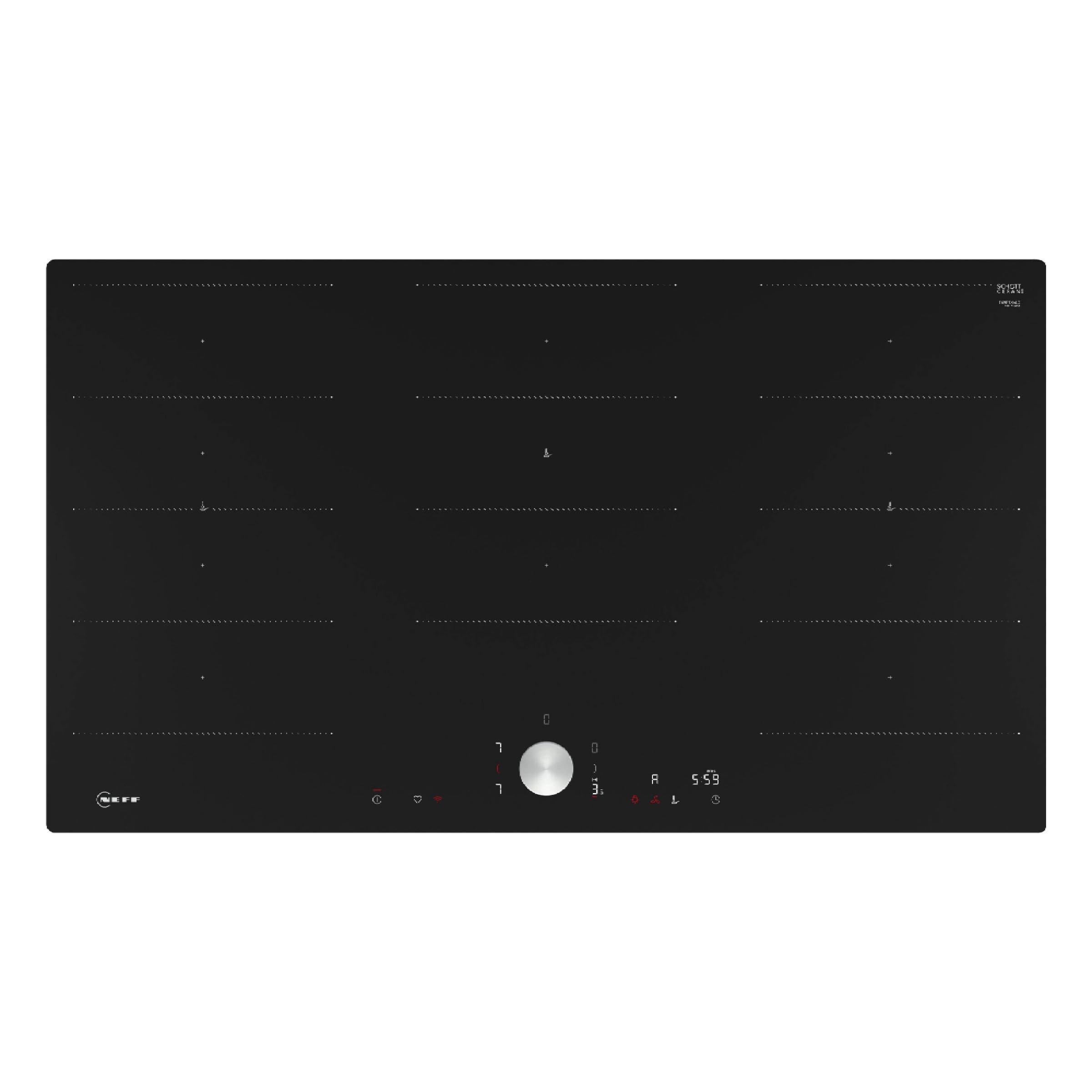 NEFF T69PTX4L0, N 90, Induktionskochfeld autarkes Glaskeramik-Kochfeld 90 cm breit, Twist Pad, Flex Induction, Home Connect, Smart Hood Automatic, flächenbündig, Schwarz