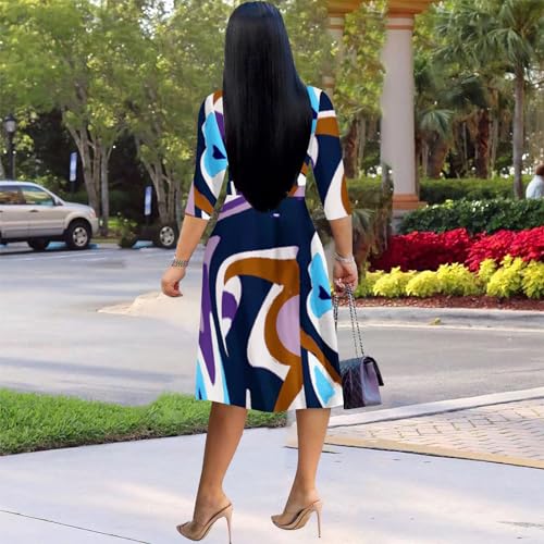 Image of Womens Plus Size Summer Dresses Sexy V Neck Midi Dress Faux Wrap Dress 3 /4 Sleeve Boho Casual Floral A-Line Skirts