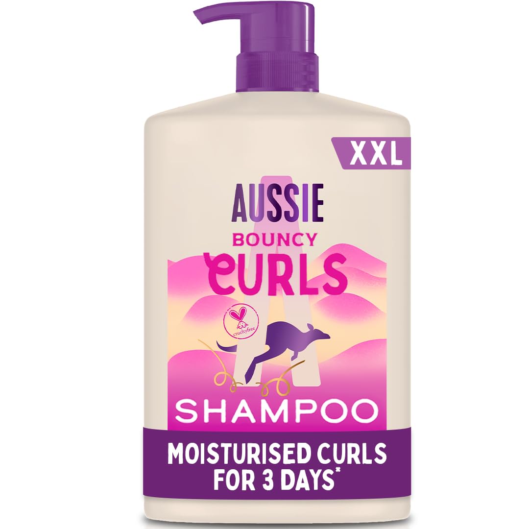Aussie Bouncy Curls Shampoo 1000ml. Gentle Cleansing and Moisture for Waves, Curls and Coils with 48H Anti-Frizz Effect. Infused with Australian White Strawberry. Sulphate-Free, Vegan and Cruelty-Free