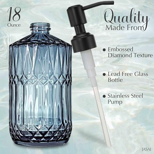 Image of JASAI 18 Oz Blue Soap Dispenser with Black Rust Proof Pump | Refillable Bathroom Soap Dispenser with Thick Glass, Kitchen Soap Dispenser for Hand Soap, Dish Soap, Lotion.(Blue)
