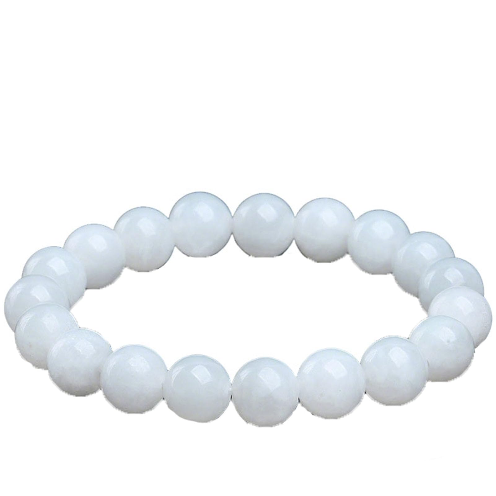 Fengshui Ricchezza Prosperità Bracciale in Vera Giada Bianca Braccialetti Elastici Elasticizzati Fatti a Mano con Pietre preziose Naturali Guarigione Perline di Pietra Rotonde,8MM