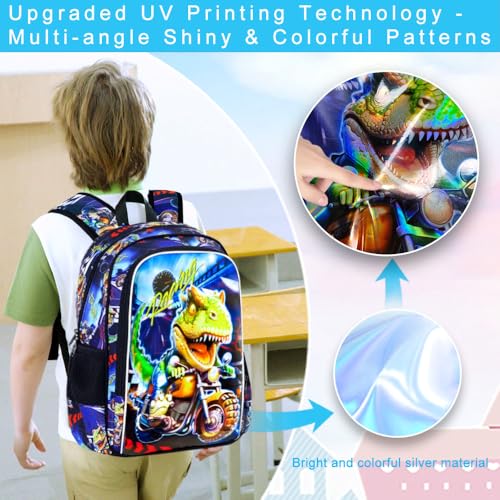 Image of 3PCS Dinosaur Backpack for Boys, 16 Inch Kids Water Resistant Preschool Elementary Kindergarten Bookbags and Lunch Box | Kids