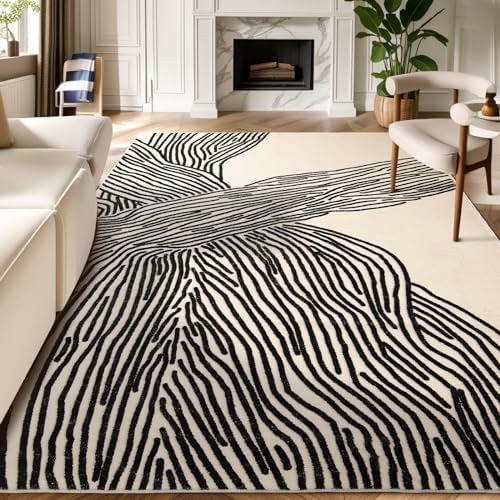 YIHOUSE 5×7Ft Area Rugs, Abstract Washable Rug, Modern Black and ...