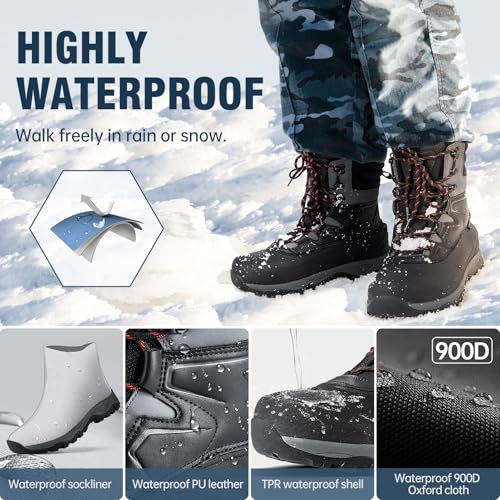 FREE SOLDIER Snow Boots for Men Winter Waterproof Non-slip Flock Outdoor Hiking Work Boots(black 7.5)2