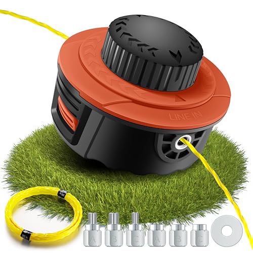Fadenkopf für Motorsense mit Trimmerfaden,Einfaches Tap & Go System,Universal passende Fadenspule mit 6 Gewindeadapter,für die meisten Akku-Rasentrimmer und Akku-Freischneide (Orange)