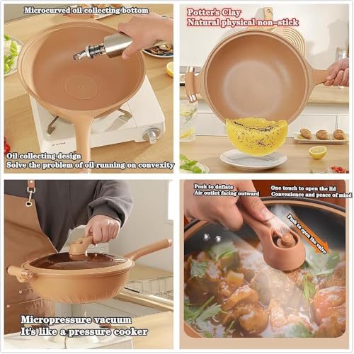 Wok de Barro Antiadherente 2 en 1 con Vaporera 12.6in miniatura 5