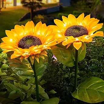 Sunflower Solar Lights, 2 Pack Solar Flowers 20 LED Solar Sunflower Lights Set Durable, Rechargeable LED Solar Flowers Lights Outdoor Garden Waterproof for Patio Lawn Yard Pathway