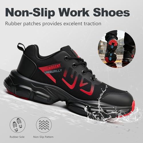 Image of Hogent Steel Toe Shoes for Men Lightweight Comfortable Non Slip Work Shoes Women Puncture Proof Safety Sneakers for Industrial Construction & Daily Life