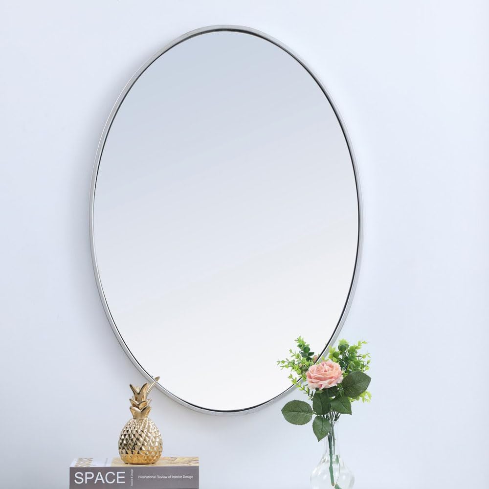 Elegant Decor Eternity 24" x 34" Oval Contemporary Metal Frame Mirror in Black