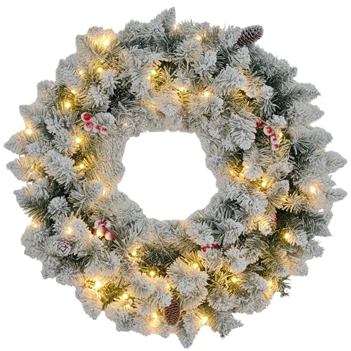 HOMCOM Weihnachtskranz 60cm Türkranz mit 50 LEDs Zapfen Timer...
