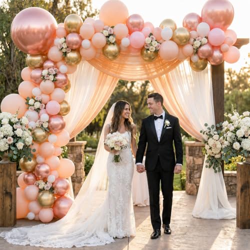 Image of Rose Gold Balloons, 60 Pcs 12 Inch Nude Pastel Pink Balloon, Beige Metallic Gold Matte White Balloon for Boho Wedding Bridal Shower Mother Day Princess Party Girl Women Birthday Baby Shower Decoration