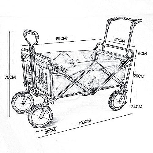 Robuster faltbarer Gartenwagen mit Baldachin, tragbarer multifunktionaler Mehrzweckwagen für Outdoor-Camping, Angeln und Gartenarbeit, 4-Rad-Ziehwagen, Kapazität: 80 kg – Bild 3