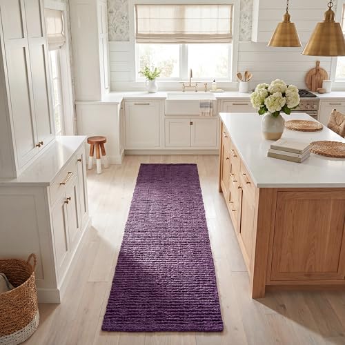 SAFAVIEH Natural Fiber Collection Runner Rug - 2'6' x 8', Purple, Handmade Jute, Farmhouse Style, Chunky Textured Thick Pile (NF447B)