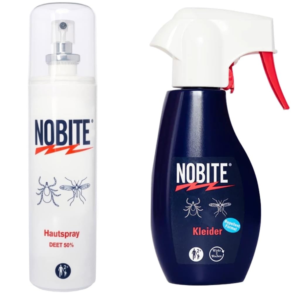 Nobite Doppelpack Mückenschreck-Set Mückenschutz Mückenspray Insektenschutz DEET 50 Haut-Spray und Nobite Kleidung No-Bite Anti-Zecken-Mücken-Moskito