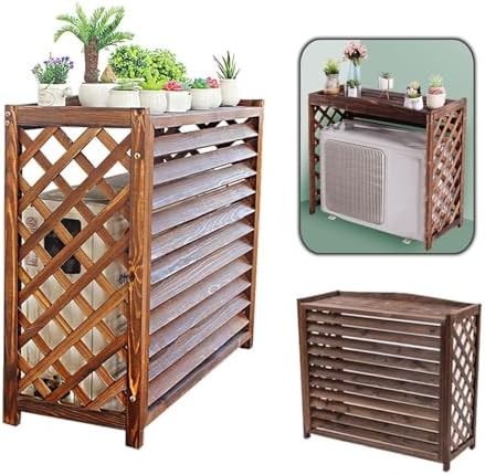 Wooden Outdoor Air Conditioner Privacy Screen & Cover - Windproof, Sunproof AC Unit Shield - Stylish & Durable Storage Shelf for Plants & Accessories