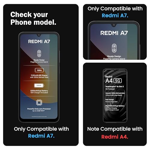 Image of FIRST MART Tempered Glass for Redmi A7, 9H 0.3 mm Full-Glue Screen Protector with Cable Protector, 3D Edge-to-Edge, HD Clear, Case-Friendly, Black, Pack of 1