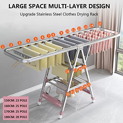 Este tendedero de Ropa de Interior con Ruedas, tendedero Plegable de Interior con alas Ajustables en Altura, tendedero Plegable Independiente para Interiores y Exteriores, 1,7 m