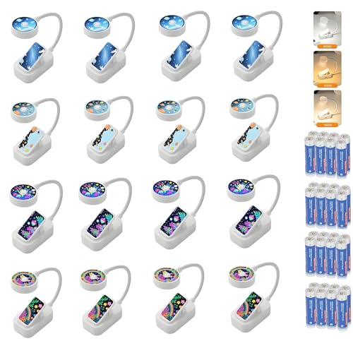 Image of 16 Pack Book Light Bulk for Reading in Bed， 3 Color Temperature Reading Light，Adjustable Brightness，Clip on to Book for Reading at Night (Multi-Colored, 16 Pack)