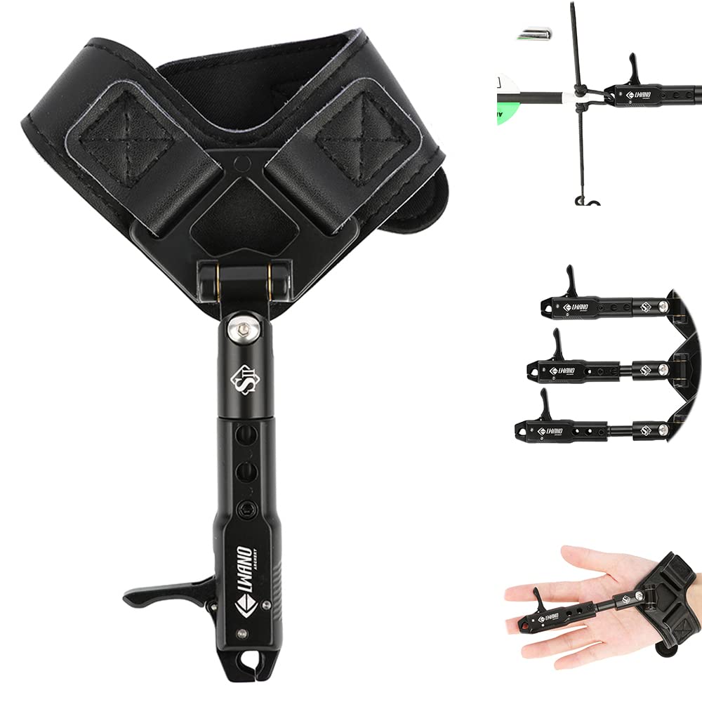 limaity Archery Compound Bow Release String Release Aids Aluminum Alloy Bow Grip Caliper, Outdoor 360 Rotating with Adjustable Wrist Strap Cocking Aids for Hunting