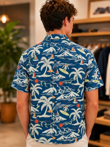 Image of Yoimira Hawaiian Shirts for Men, Print Mens Casual Short Sleeve Button Down Shirts Floral Aloha Beach Shirt
