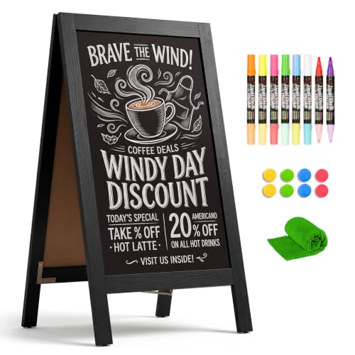4 THOUGHT A-Frame Double-Sided Magnetic Chalkboard 40'x20', Black