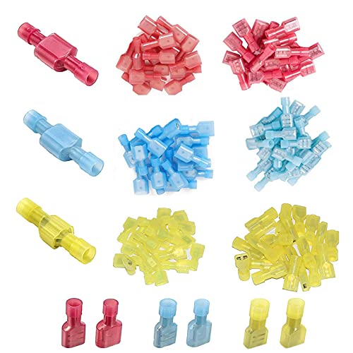 120 Pcs Nylon Spade Quick Disconnect Connectors - MuHize Electrical Wire Connectors, Fully Insulated Male & Female Spade Connector Assortment Quick Disconnect Wire Crimp Terminal Kit