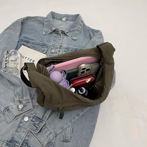 Image of Crossbody Nylon Crescent Bag for Women - Lightweight Small Hobo With 2 Pack Inner Dumpling Bag - Casual