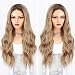 Persephone Ombre Blonde Lace Front Wig Wavy Soft Brown Roots Ash Blonde Ombre Wigs for Women Glueless Long Wavy Synthetic Wig with Middle Parting Heat Resistant 22 Inches