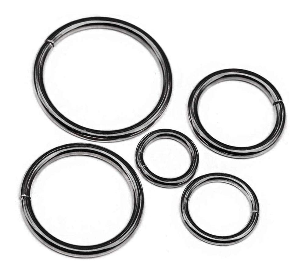 Swpeet S488 50 Pcs Gun Black Assorted Multi-Purpose Metal O Rings for Belts Hardware Bags Ring Hand DIY Accessories - 1/2 Inch, 5/8 Inch, 3/4 Inch, 1 Inch, 1-1/4 Inch