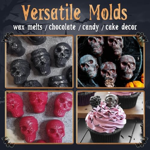 Image of Skull Silicone Molds Halloween 2 Pack 10 Cavity for Chocolate Candy, Freezing Yogurt Wax Melts 3D Tray 5 Head Shapes Food Grade Baking Mould Oven Safe Treat or Trick Kids Homemade DIY Party
