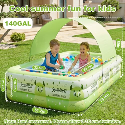 COBOPANDA Kiddie Pool with Canopy for Kids Boys Girls, 71"x51"x21.7" Inflatable Baby Pool for Toddlers Age 3-5, Blow Up Pool for Backyard and Outdoor, by COBOPANDA - Used condition - Image 2