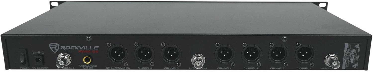 Rockville RWM-66 6-Mic Wireless UHF Microphone System, 48 Channels, Metal Build, Interference-Free, Long Range, Easy Setup, for Karaoke, Events, and Live Performances