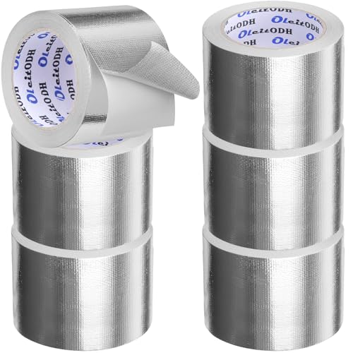 Image of Oleitodh 6 Pack Aluminum Foil Fiberglass Tape 4 Inch x 66 FT HVAC Heat Tape | Reflective Foil, Self-Adhesive, Heat Resistant, HVAC Ducts, Furnace, Dryer Vent, Engine Bay, Insulation Repair