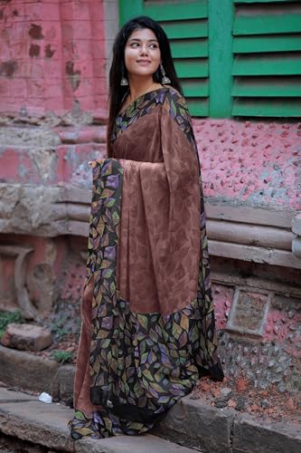 Image of MIRCHI FASHION Saree for Woman Chiffon Geometric and Leaf Printed | Lightweight Daily Regular Use Comfortable Women's Sari with Blouse Piece (Available in 15 Designs)