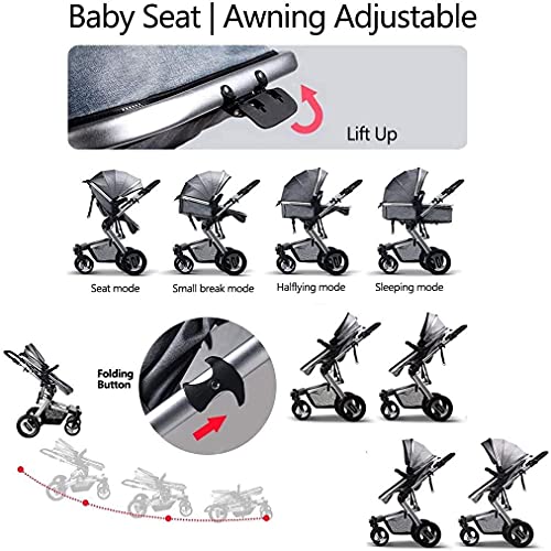 Zhiding Babykar 3 in 1 opvouwbare buggy 72-wheeler, kinderwagen met extra grote luchtwielen, voor kinderen schakelbare fietswalking, lange reis voor pasgeboren en peuter) (Color : Gray) - Afbeelding 4