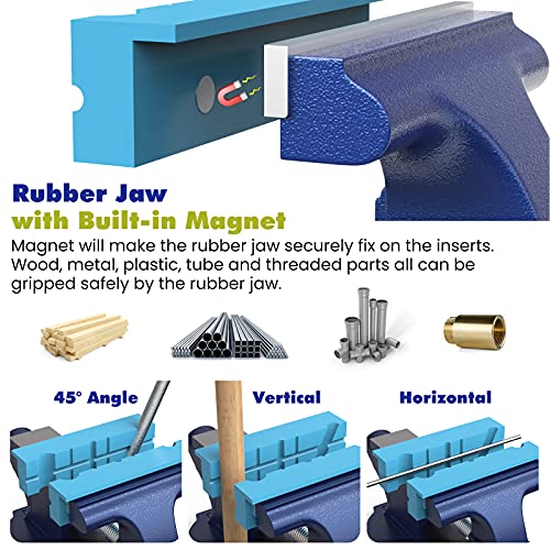Nuovoware Heavy Duty Bench Vise 4.5 Inch, 240° Swivel Locking Base Bench Clamp With 125Mm Vise Jaw, Clamp-On Home Merchanic Vice Desktop Clamp For Woodworking, Drilling, Cutting Conduit -Blue + Blue #TOP4