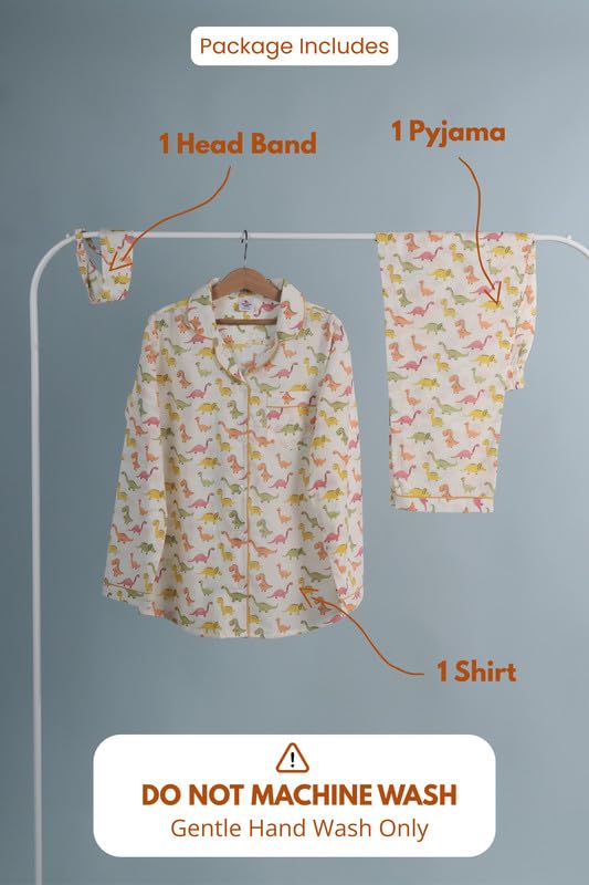 Image of Tweeny Mini Kids Girls Pure Rayon Night Suit | Sleepwear| Night Wear | Nightdress | Top Shirt & Pyjama Combo Set Floral Printed with Pockets Full Sleeves