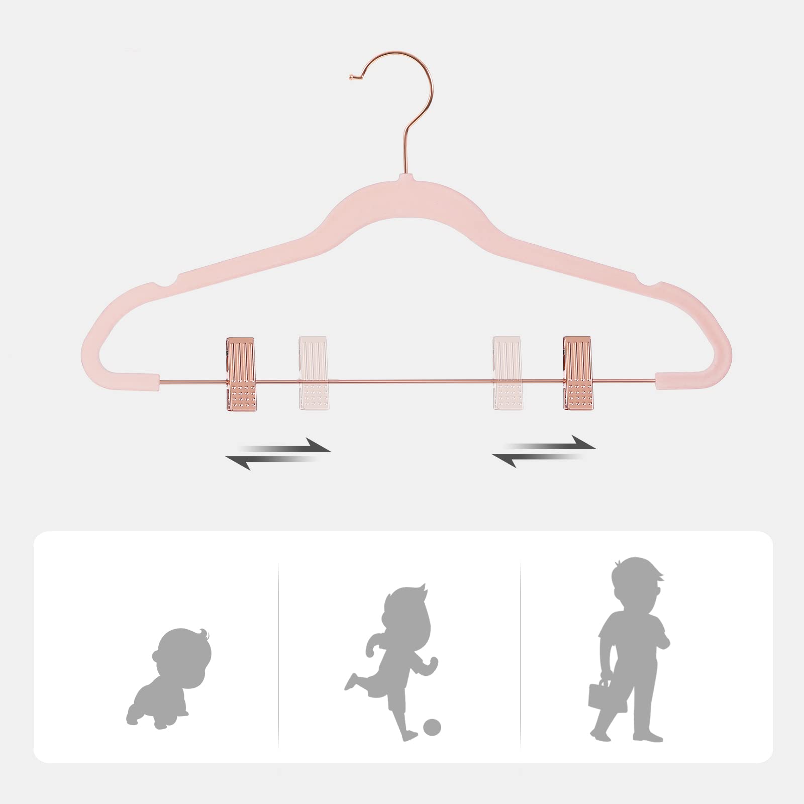 SONGMICS Paquete de 24 Perchas de Pantalones, Perchas de Abrigo de 16,7 Pulgadas con Clips móviles de Color Oro Rosa, Resistentes, Antideslizantes, Ahorro de Espacio, Pantalones, Pantalones, Vestidos