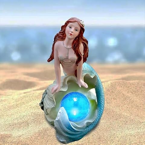 Solar Mermaid Statue Garden Outdoor Decor - Mermaid Shell Glowing Pearl Sculpture Waterproof Figurine, Fairy Pool/Patio/Yard/Fountain Outside Light Statues Decoration, Beach/Ocean Gift for Women/Mom Cover
